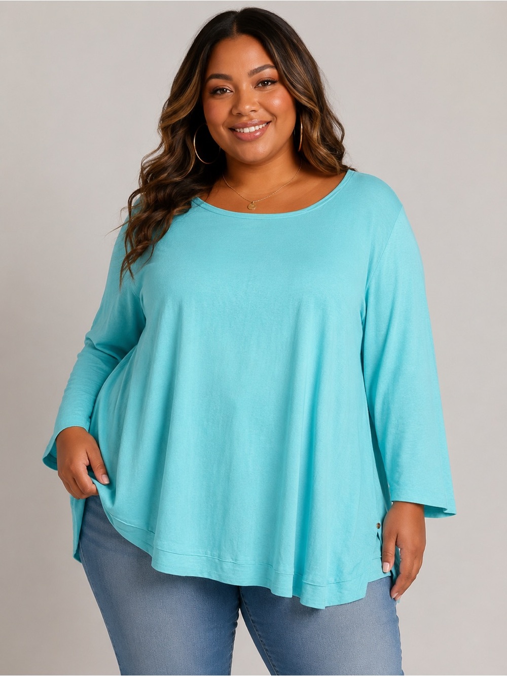 NWT Neon Buddha Elora Top Tiffany Blue Button Back Cotton | Size 1X
